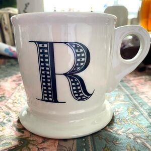 Anthropologie “R” Mug, Classic Design.  NWOT.  White w/Black Letter.  Stamp Back